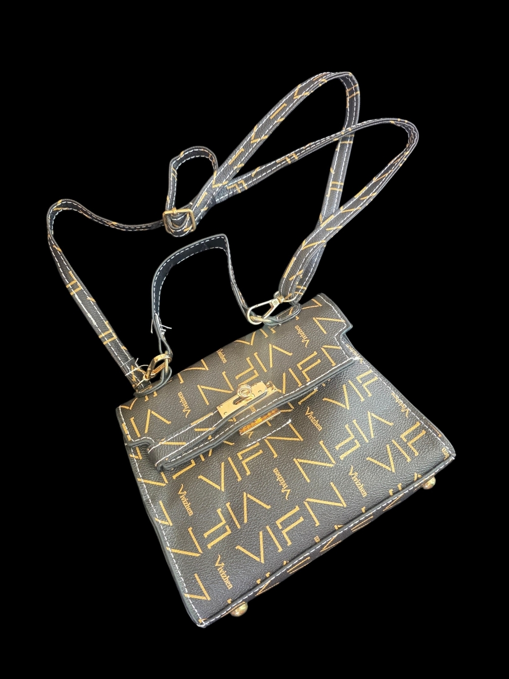 Signature Monogram Black and Gold Crossbody Bag